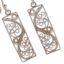 Load image into Gallery viewer, Polished Rectangle Sterling Silver Filigree Dangle Earrings - Enchanted Portals | NOVICA