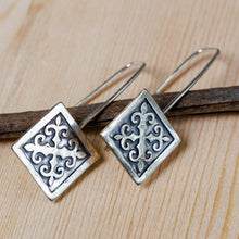 Load image into Gallery viewer, Polished Traditional Square Sterling Silver Drop Earrings - Palatial Fragments | NOVICA