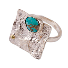 Load image into Gallery viewer, Modern Textured Square Reconstituted Turquoise Cocktail Ring - Dimensions of Hope | NOVICA