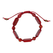 Load image into Gallery viewer, Red Jasper and Wood Beaded Macrame Bracelet - Fire Energies | NOVICA