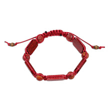 Load image into Gallery viewer, Red Jasper and Wood Beaded Macrame Bracelet - Fire Energies | NOVICA