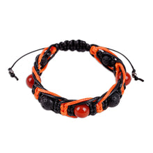 Load image into Gallery viewer, Orange and Black Nylon Macrame Bracelet with Carnelian Gems - Oranges Calls | NOVICA