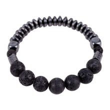 Load image into Gallery viewer, Black Hematite and Vulcanite Beaded Stretch Bracelet - Night Worlds | NOVICA