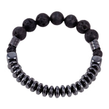 Load image into Gallery viewer, Black Hematite and Vulcanite Beaded Stretch Bracelet - Night Worlds | NOVICA