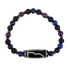 Load image into Gallery viewer, Multi-Gemstone Beaded Dzi Pendant Bracelet in Blue - Blue Fate | NOVICA