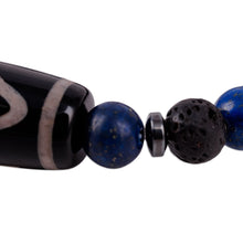 Load image into Gallery viewer, Multi-Gemstone Beaded Dzi Pendant Bracelet in Blue - Blue Fate | NOVICA