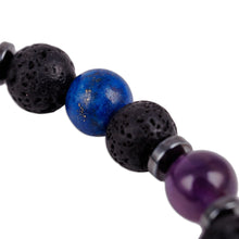 Load image into Gallery viewer, Multi-Gemstone Beaded Dzi Pendant Bracelet in Blue - Blue Fate | NOVICA