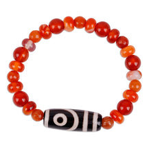 Load image into Gallery viewer, Carnelian and Agate Beaded Dzi Pendant Bracelet in Orange - Orange Fate | NOVICA