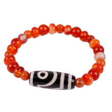 Load image into Gallery viewer, Carnelian and Agate Beaded Dzi Pendant Bracelet in Orange - Orange Fate | NOVICA