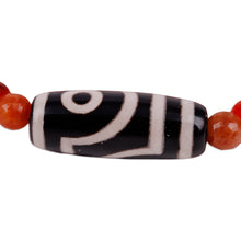Load image into Gallery viewer, Carnelian and Agate Beaded Dzi Pendant Bracelet in Orange - Orange Fate | NOVICA