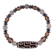 Load image into Gallery viewer, Multi-Gemstone Beaded Dzi Pendant Bracelet in Grey - Grey Fate | NOVICA