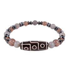 Load image into Gallery viewer, Multi-Gemstone Beaded Dzi Pendant Bracelet in Grey - Grey Fate | NOVICA
