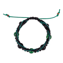 Load image into Gallery viewer, Green and Black Nylon Macrame Bracelet with Jade Jewels - Green Calls | NOVICA