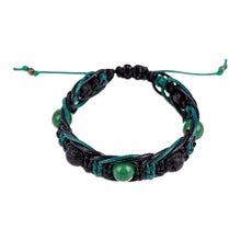 Load image into Gallery viewer, Green and Black Nylon Macrame Bracelet with Jade Jewels - Green Calls | NOVICA