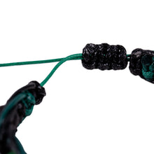 Load image into Gallery viewer, Green and Black Nylon Macrame Bracelet with Jade Jewels - Green Calls | NOVICA