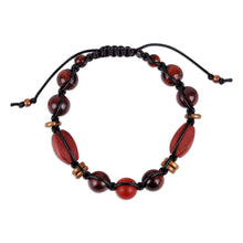 Load image into Gallery viewer, Tiger's Eye and Jasper Black Waxed Nylon Macrame Bracelet - Weaving Bravery | NOVICA