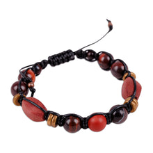 Load image into Gallery viewer, Tiger's Eye and Jasper Black Waxed Nylon Macrame Bracelet - Weaving Bravery | NOVICA