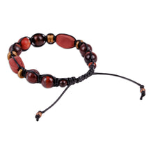 Load image into Gallery viewer, Tiger's Eye and Jasper Black Waxed Nylon Macrame Bracelet - Weaving Bravery | NOVICA