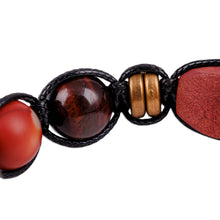Load image into Gallery viewer, Tiger's Eye and Jasper Black Waxed Nylon Macrame Bracelet - Weaving Bravery | NOVICA