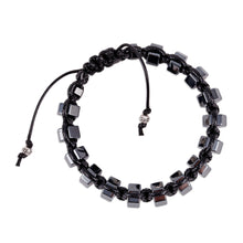 Load image into Gallery viewer, Handcrafted Dark Hematite and Vulcanite Macrame Bracelet - Bold Balance | NOVICA