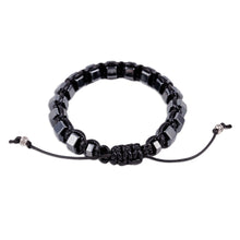 Load image into Gallery viewer, Handcrafted Dark Hematite and Vulcanite Macrame Bracelet - Bold Balance | NOVICA