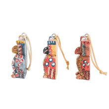 Load image into Gallery viewer, Handcrafted Pinewood Owl Ornaments from Guatemala (Set of 3) - Enchanting Owls | NOVICA