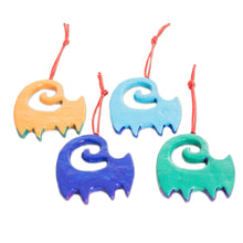 Load image into Gallery viewer, Hand-Painted Cat-Themed Floral Ceramic Ornaments (Set of 4) - Festive Felines | NOVICA