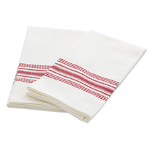 Load image into Gallery viewer, Striped 100% Cotton Napkins in Crimson and White Hues (Pair) - Seasonal Stripes | NOVICA