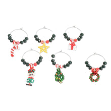 Load image into Gallery viewer, Set of 6 Christmas-Themed Handmade Glass Beaded Drink Tags - Refreshing Holidays | NOVICA
