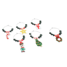 Load image into Gallery viewer, Set of 6 Christmas-Themed Handmade Glass Beaded Drink Tags - Refreshing Holidays | NOVICA