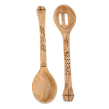Load image into Gallery viewer, 2 Reclaimed Wood Serving Spoons with Pyrography Designs - Culinary Seasoning | NOVICA