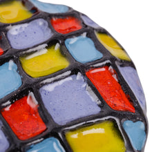 Load image into Gallery viewer, Painted Red and Purple Checkered Choker Pendant Necklace - Bold Rubik | NOVICA
