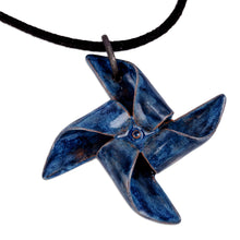 Load image into Gallery viewer, Handcrafted Blue Ceramic Windmill Pendant Necklace - Blue Pinwheel | NOVICA