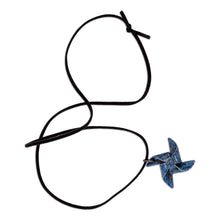 Load image into Gallery viewer, Handcrafted Blue Ceramic Windmill Pendant Necklace - Blue Pinwheel | NOVICA