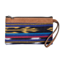 Load image into Gallery viewer, Blue Patterned Cotton Wristlet Bag Handwoven in Guatemala - Guatemalan Skies | NOVICA