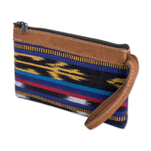 Load image into Gallery viewer, Blue Patterned Cotton Wristlet Bag Handwoven in Guatemala - Guatemalan Skies | NOVICA