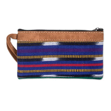 Load image into Gallery viewer, Blue Patterned Cotton Wristlet Bag Handwoven in Guatemala - Guatemalan Skies | NOVICA
