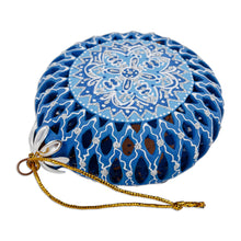 Load image into Gallery viewer, Blue Glazed Ceramic Floral Ornament Made & Painted by Hand - Blue Folklore | NOVICA