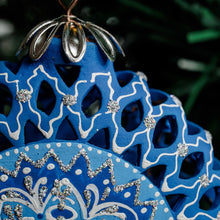 Load image into Gallery viewer, Blue Glazed Ceramic Floral Ornament Made & Painted by Hand - Blue Folklore | NOVICA