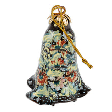 Load image into Gallery viewer, Hand-Painted Floral Brown Ceramic Bell Ornament - Kingdom Melodies | NOVICA