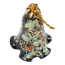Load image into Gallery viewer, Hand-Painted Floral Brown Ceramic Bell Ornament - Kingdom Melodies | NOVICA