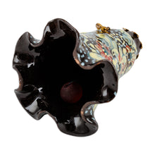 Load image into Gallery viewer, Hand-Painted Floral Brown Ceramic Bell Ornament - Kingdom Melodies | NOVICA