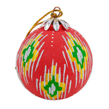Load image into Gallery viewer, Hand-Painted Traditional Round Red Ceramic Ornament - Red Folktales | NOVICA