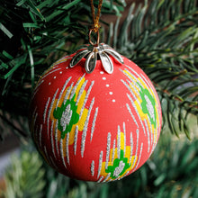 Load image into Gallery viewer, Hand-Painted Traditional Round Red Ceramic Ornament - Red Folktales | NOVICA