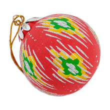 Load image into Gallery viewer, Hand-Painted Traditional Round Red Ceramic Ornament - Red Folktales | NOVICA