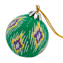 Load image into Gallery viewer, Hand-Painted Traditional Round Green Ceramic Ornament - Green Folktales | NOVICA