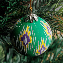 Load image into Gallery viewer, Hand-Painted Traditional Round Green Ceramic Ornament - Green Folktales | NOVICA