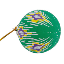 Load image into Gallery viewer, Hand-Painted Traditional Round Green Ceramic Ornament - Green Folktales | NOVICA