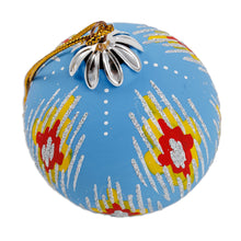 Load image into Gallery viewer, Hand-Painted Traditional Round Blue Ceramic Ornament - Blue Folktales | NOVICA