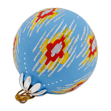 Load image into Gallery viewer, Hand-Painted Traditional Round Blue Ceramic Ornament - Blue Folktales | NOVICA